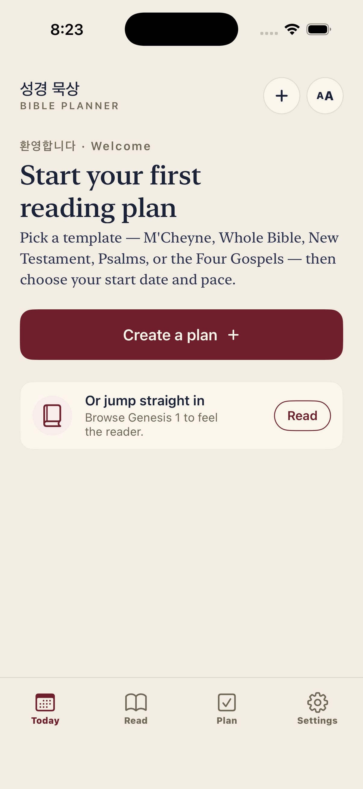 Bible Planner — Today screen on iPhone